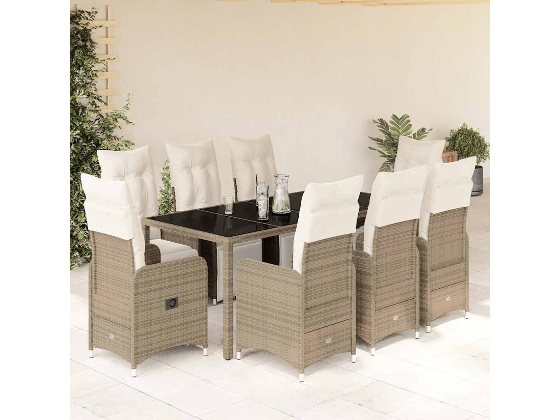 Conjunto de bistró de jardín de 9 piezas con cojines de mimbre marrón DKD Home Decor