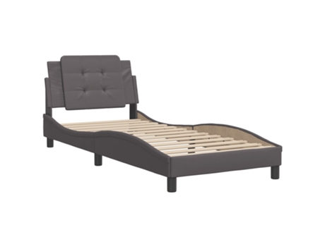 Cama con Cabecero VIDAXL Piel Sintética Gris (218x105x745cm)