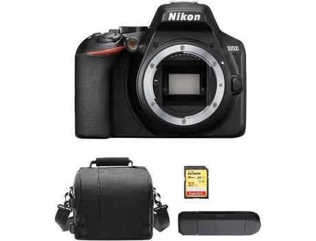 Kit Cámara Réflex NIKON D3500 Corpo Negro + Tarjeta SD de 32GB + Funda para cámara + Lector de Tarjeta de memória
