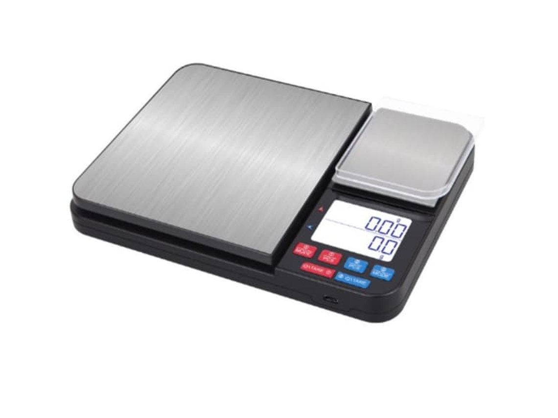 Balança de cozinha digital com pesagem dupla para pratos de 10 kg/1 g e 500 g/0,01 g para 
