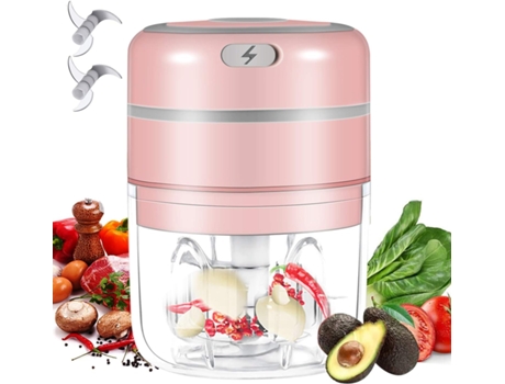Mini picador de ajo eléctrico, mini procesador de alimentos picador de cebolla inalámbrico potente prensa de triturador de ajo USB recargable (250m...