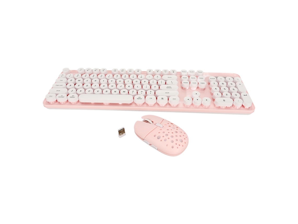 Teclado Y Ratón Inalámbricos Retro De 2,4 Ghz Con Teclas Redondas Y Teclado Numérico, Color Rosa.