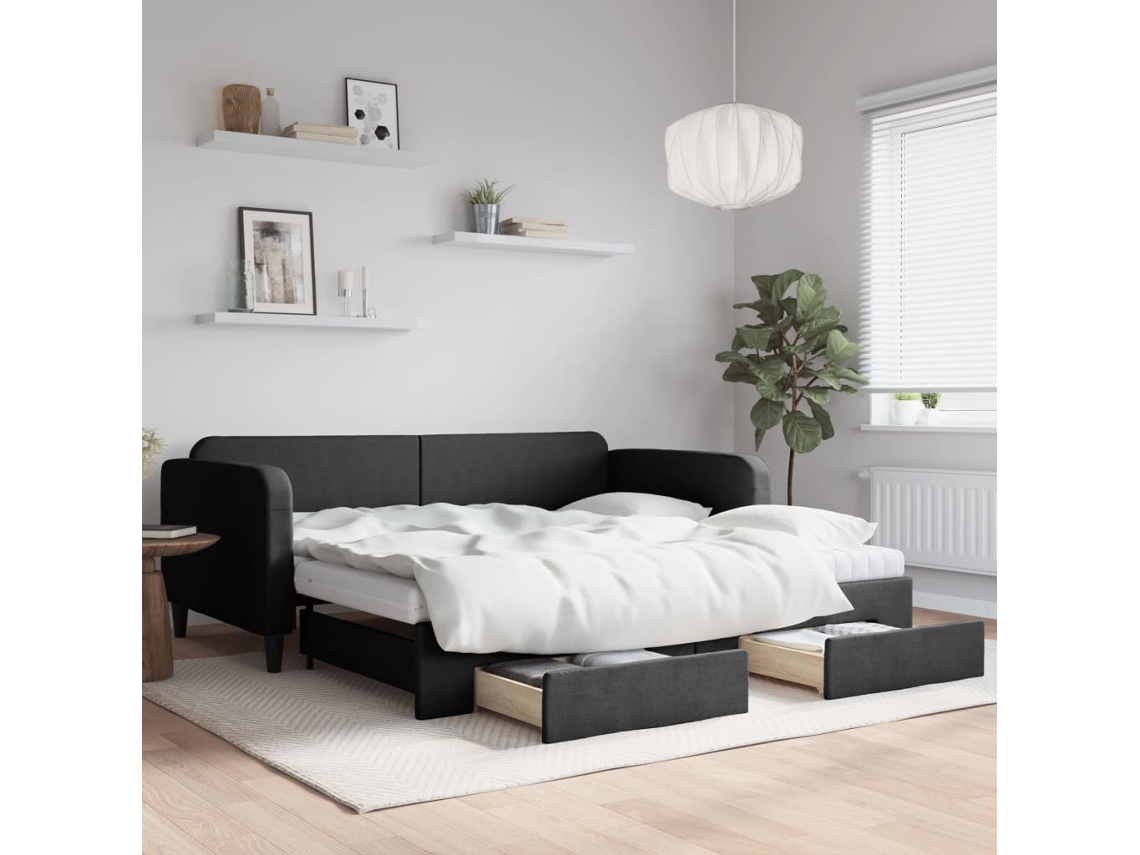 Sofá Cama Nido Con Cajones Tela Negro 100x200 Cm