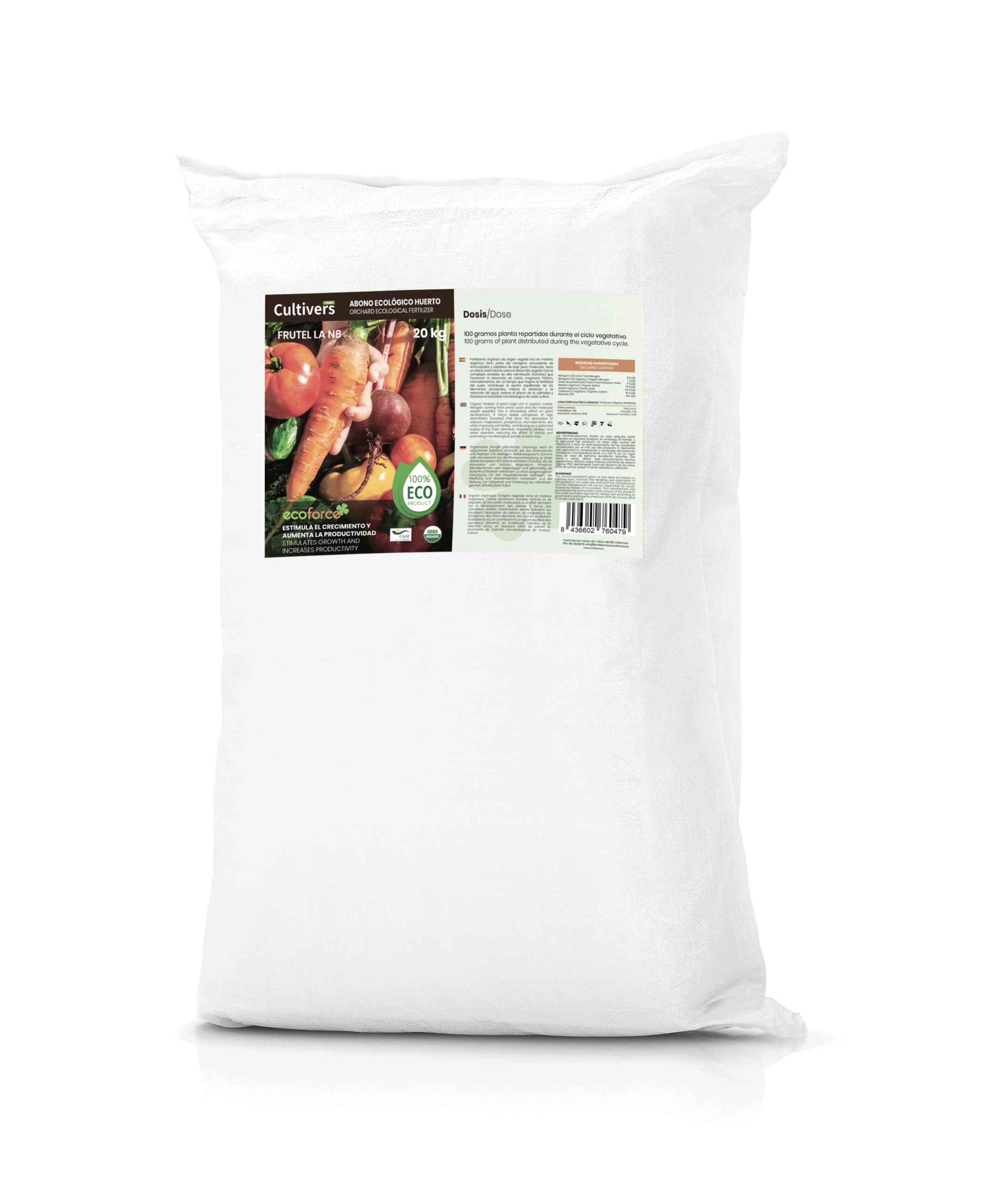 CULTIVERS Abono Huerto Ecológico 20 kg 100% Orgánico y Natural Microgránulado. Mejora la Productividad de los Cultivos Liberación Lenta