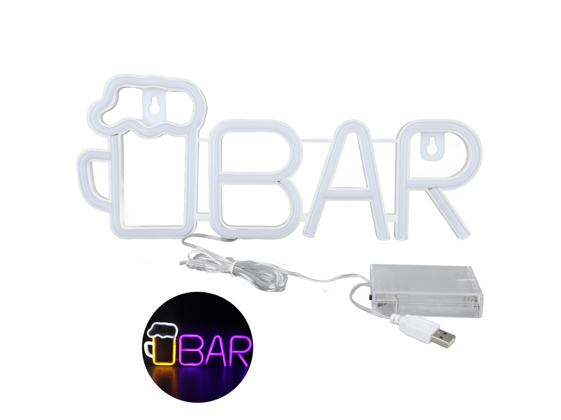 Rebe-letrero Neón Led Forma Bar Con Usb O Batería Seguro Amplio Uso Luz Neón Para Bar Dormitorio Fiesta Jardín Morado