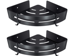 Juego de 2 estantes esquineros de aluminio negro con ganchos.