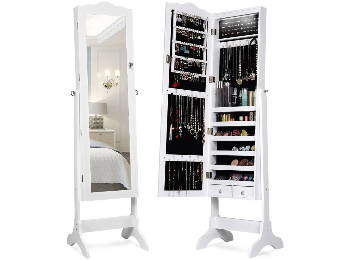 Joyero con puerta de espejo de cuerpo entero, 41,5 x 37 x 160 cm, blanco.