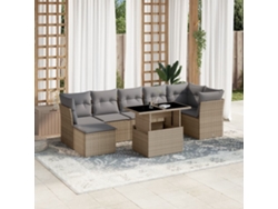 Conjunto de sofá de jardín con cojines, mimbre beige PE Dkd Home Decor