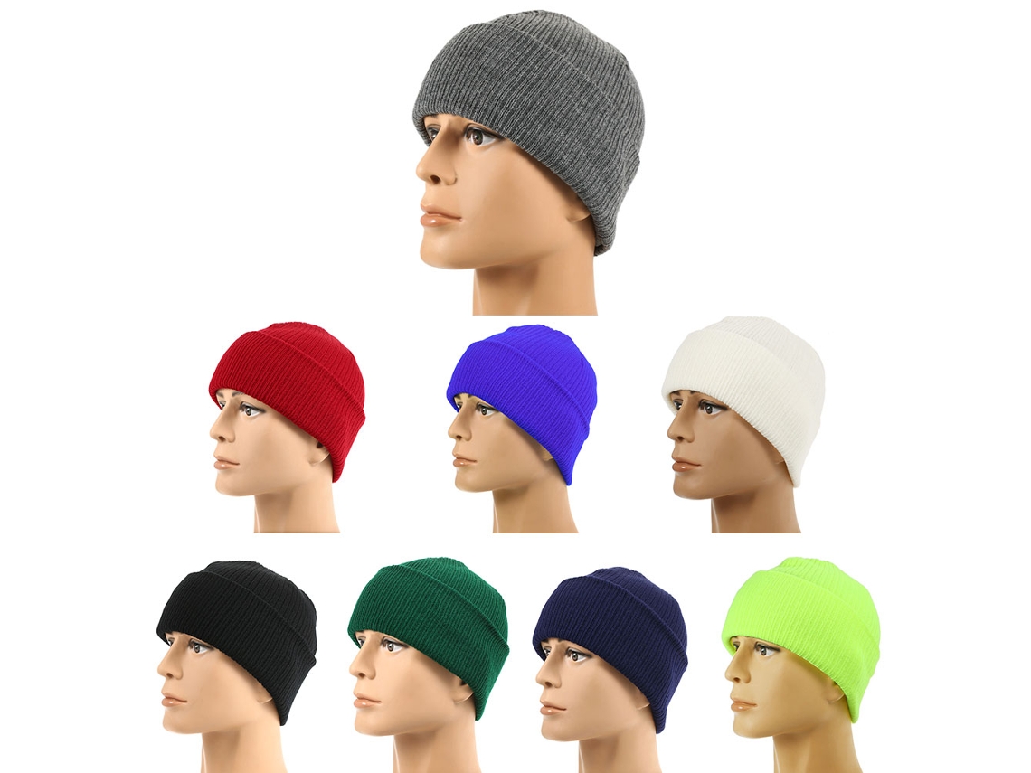 Gorro De Lana Cálido A Rayas De Color Liso Para Trabajo Al Aire Libre, Unisex, Invierno.