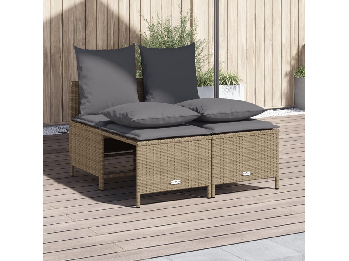 Conjunto de sofá de jardín de 4 piezas con cojines de mimbre beige DKD Home Decor