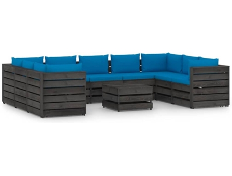 Conjunto 10 Muebles de jardín VIDAXL con cojines madera impregnada gris