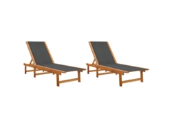 Maison Exclusive - Conjunto de tumbona de 2 piezas en madera maciza de acacia y tela negra.