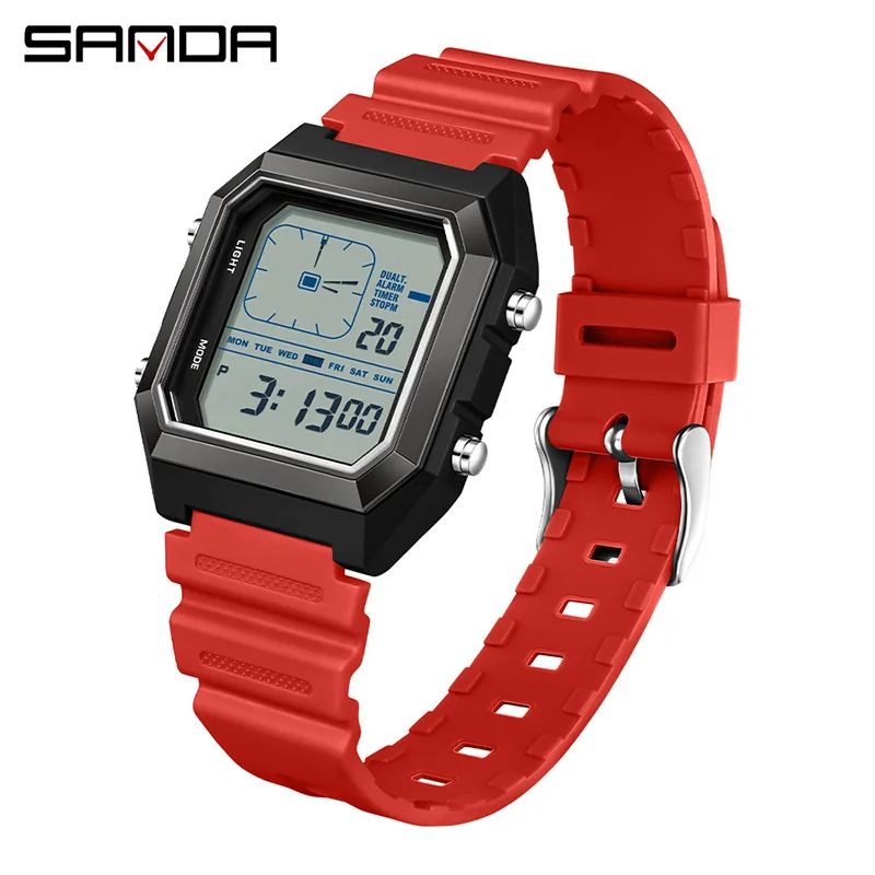 Reloj electrónico multifuncional luminoso con cronógrafo, calendario, para actividades al aire libre y resistente al agua. MDUG (rojo)