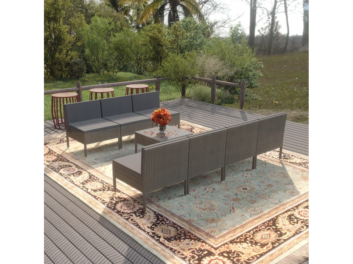 Conjunto de jardín de 8 piezas con cojines en mimbre gris, DKD Home Decor