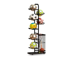 Soporte Para Balones Relaxdays, 7 Balones, Con Cesta, Metal, 146 X 58 X 23,5 Cm, Para Baloncesto Y Fútbol, Negro