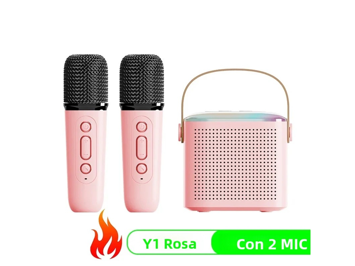 (rosa + 2 Micrófonos) Conjunto Multifuncional De Altavoz Inalámbrico Bluetooth Y1