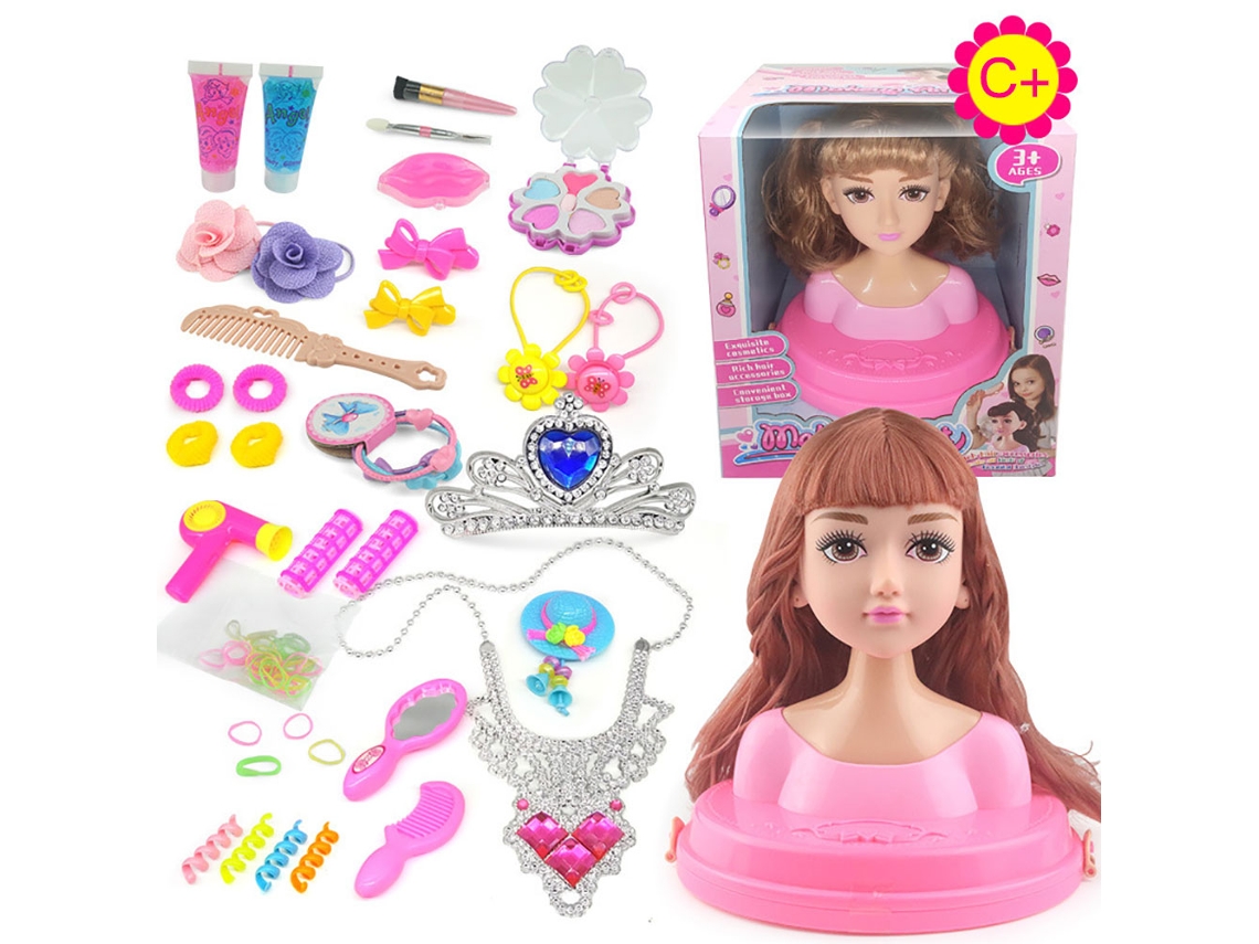 Ats-muñeca De Pelo Para Peinar Con Franja Recta Kit De Salón De Belleza Peluquería Con Accesorios Regalo