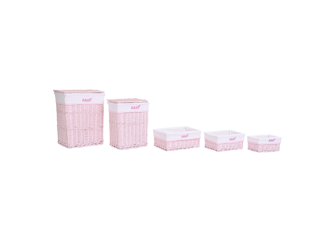 Set 5 Cesta Ropa Mimbre Poliester Rosa 44x34x56cm