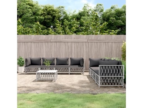 Conjunto 9 de muebles de jardín VIDAXL con cojines acero blanco
