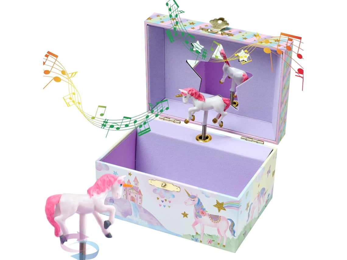 Caja De Música Para Joyas Para Niñas Con Unicornio Giratorio, Arcoíris Brillante Y Diseño De Estrellas (morado)
