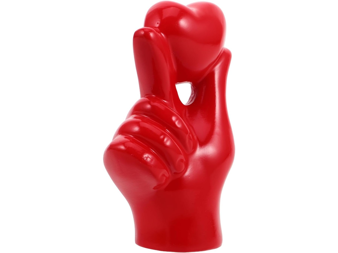 Escultura De Mano De Resina Roja, Con Forma De Corazón, Figura Decorativa Romántica Para La Sala De Estar.