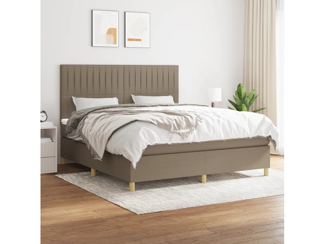Cama Box Spring Con Colchón Tela Gris Taupe 180x200 Cm