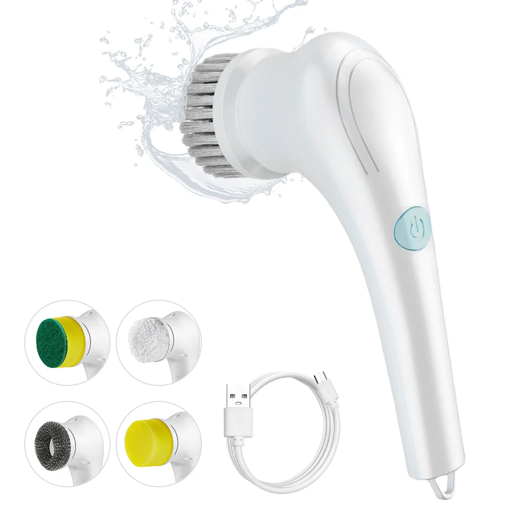Cepillo De Limpieza Eléctrico Multifuncional Con 5 Cabezales Reemplazables Para Cocina, Ventanas Y Suelos. Gertiz