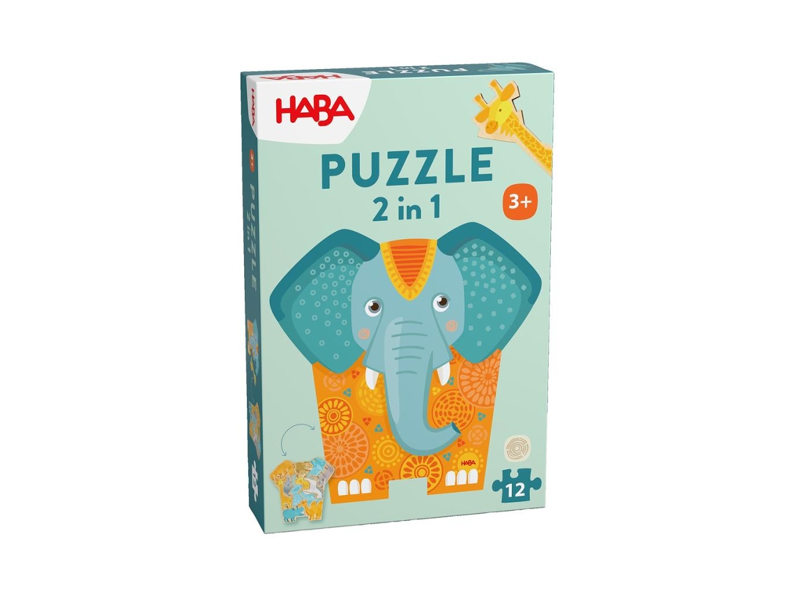 Rompecabezas de cartón 2 en 1 de elefante de HABA Animals con 12 piezas.