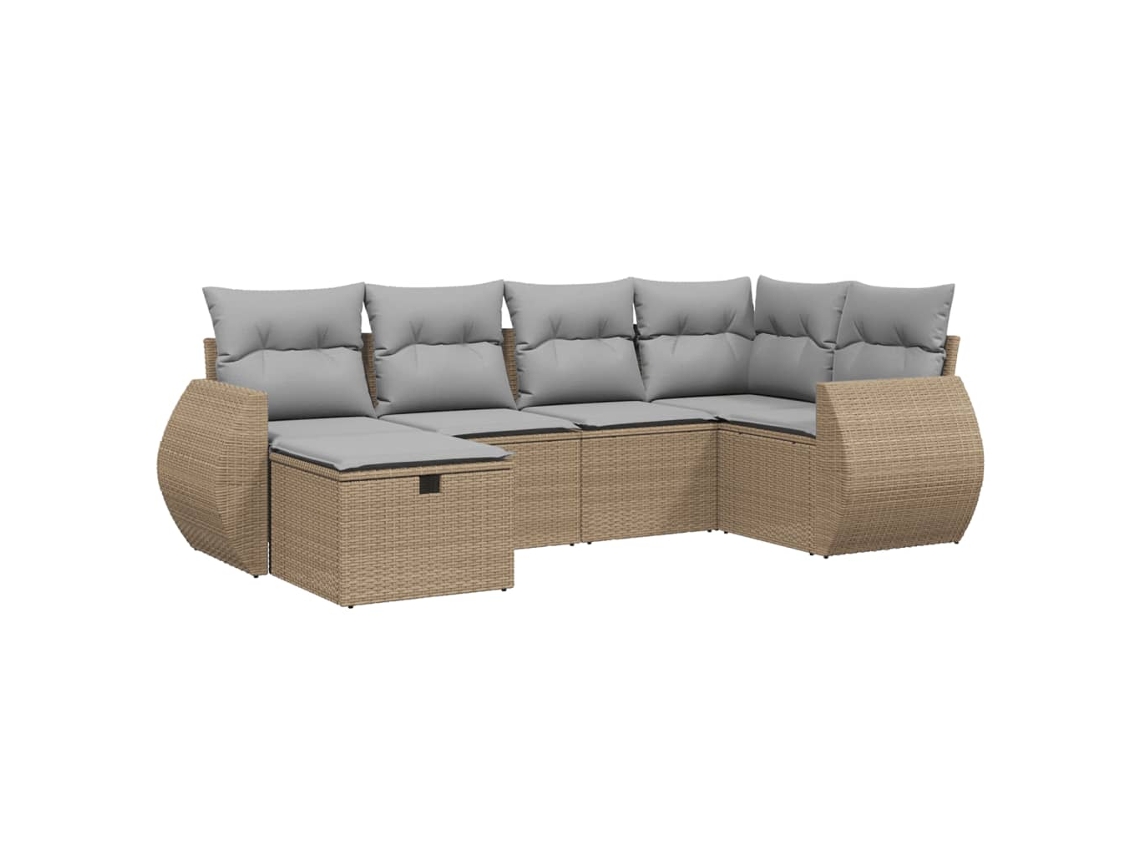Conjunto 6 de sofás jardín con cojines beige mezcla VIDAXL ratán PE