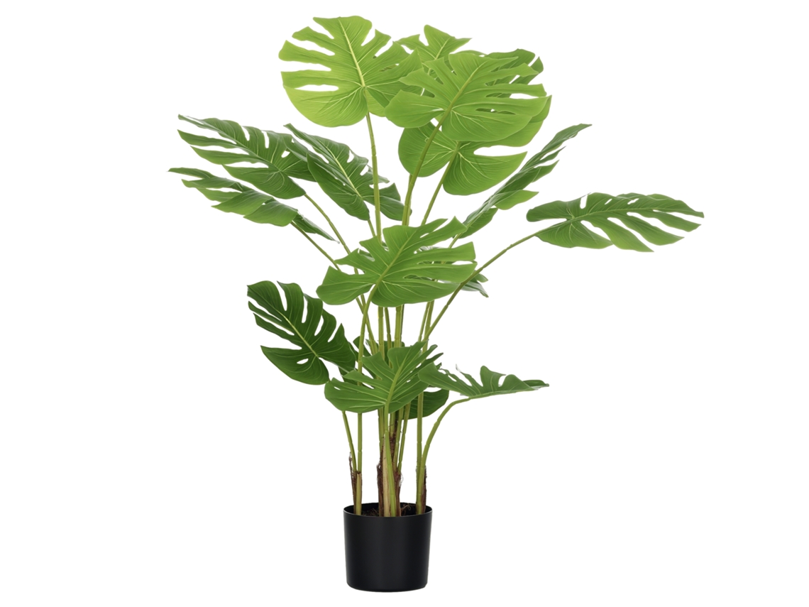 Monstera artificial de 120 cm, realista, en maceta de cemento, planta decorativa verde.