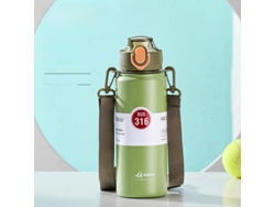 Botella térmica de acero inoxidable (verde, 800 ml) con pajita y tapa.