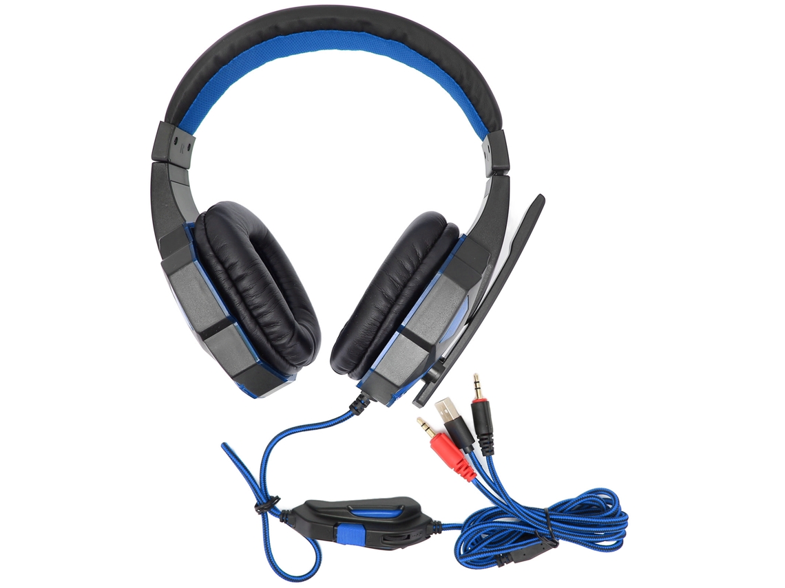 Fone De Ouvido Gamer Luminoso Com Microfone Ajuste De Volume 3.5mm Usb Para Pc Ps4 Xbox Preto Azul