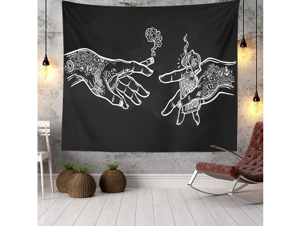 Rebe-tapiz De Pared Con Manos Florales Blanco Y Negro Psychedelic Boho, Decoración De Tela Multiusos (100x75cm)