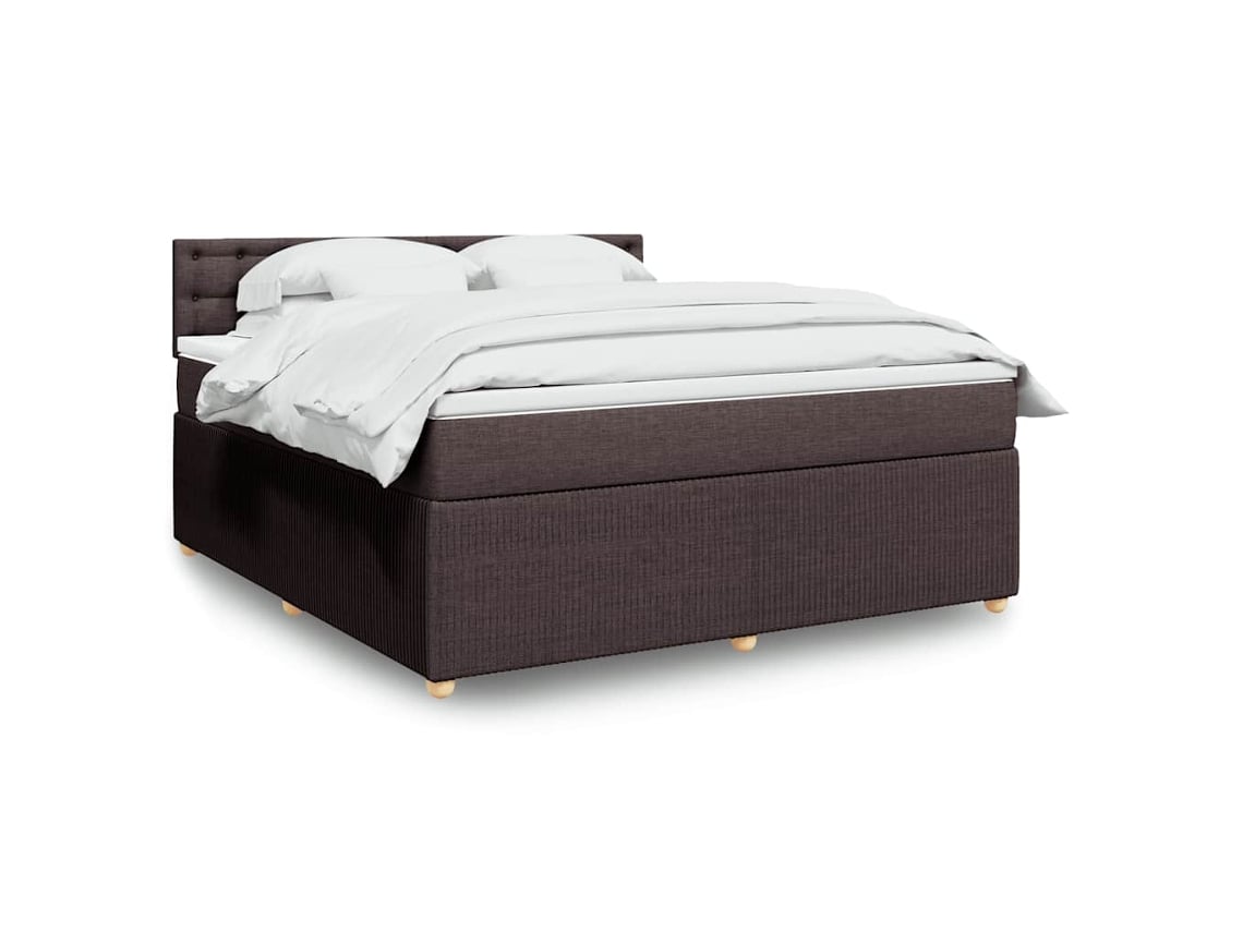 Cama Box Spring Con Colchón Tela Marrón Oscuro 180x200 Cm