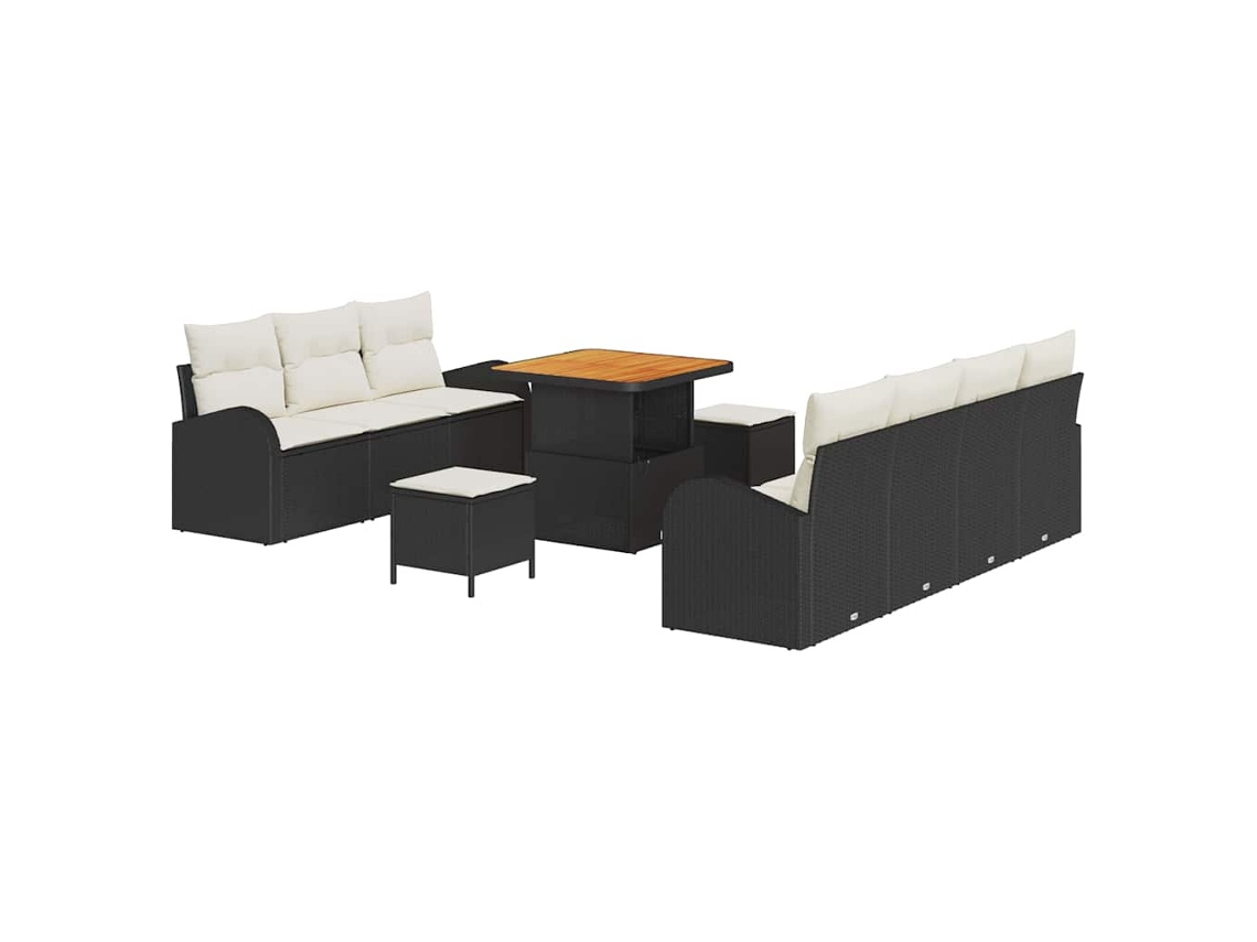 Maison Exclusive - Conjunto de sofás de jardín con cojines, 10 piezas, negro y crema