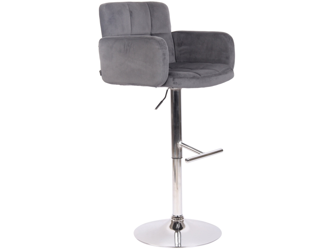 Taburete de bar giratorio en terciopelo gris oscuro y metal cromado con reposabrazos, reposapiés y respaldo Tdb10649 Dcoshop26
