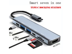 Estación De Acoplamiento Usb-c 7 En 1 Con Hdmi 4k, Usb 3.0, Pd De 60 W Y Lector De Tarjetas Para Portátil, Tableta Y Smartphone.