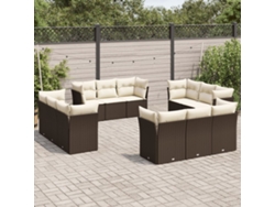 Conjunto de sofá de jardín de 12 piezas con cojines de mimbre marrón, Dkd Home Decor