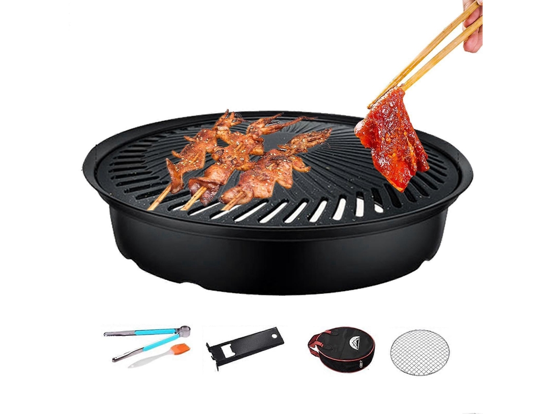 Parrilla redonda antiadherente para estufa, barbacoa con guía de aceite para uso en interiores y exteriores, camping.