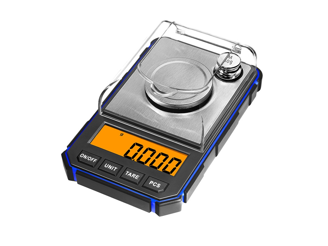 Báscula digital de miligramos (azul), 50 g, precisión de 0,001 g, con pinza de calibración