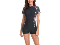 Traje De Baño De Una Pieza Manga Corta Rash Guard Para Mujer Negro Xxl Surf Natación Xxl Manga Corta Negra