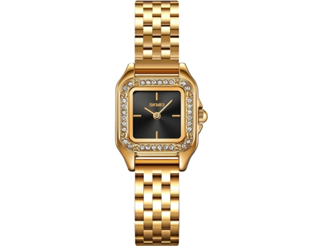 VEANXIN Reloj de pulsera para mujer con vestido de acero inoxidable resistente al agua y cuadrado con diamantes ligeros-Plata