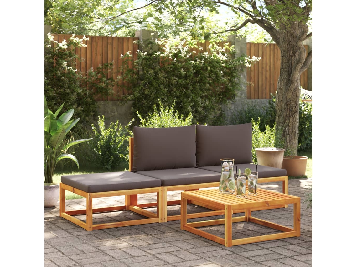 Conjunto de 4 sofás de jardín con cojines en madera maciza de acacia, Dkd Home Decor