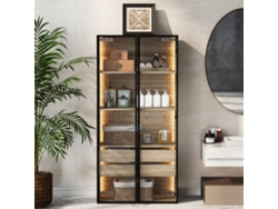 Armario Baño 73 Cm - Con Luz, 2 Grandes Cajones Y 2 Puertas De Cristal - Natural