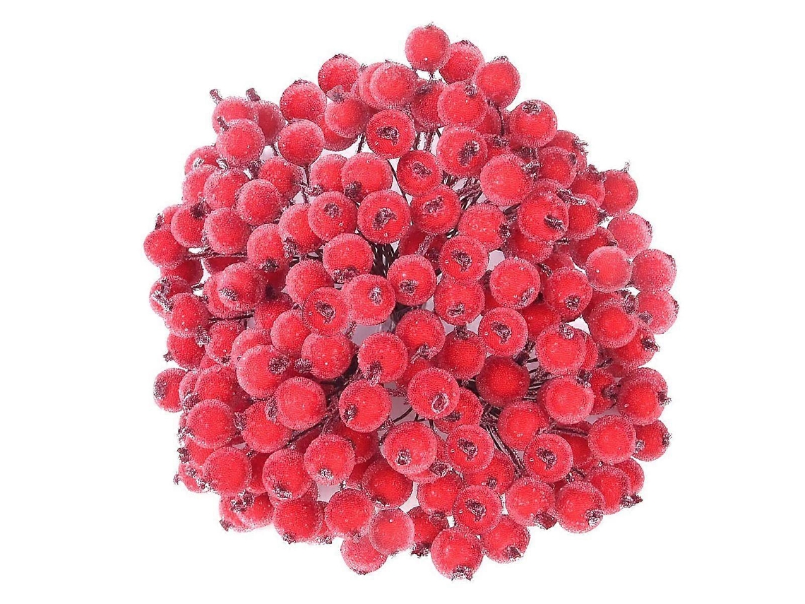 Omni-320 Frutos De Acebo Rojo Artificiales Con Escarcha Mini Para Decoración Y Fabricación De Guirnaldas Navideñas Rojo