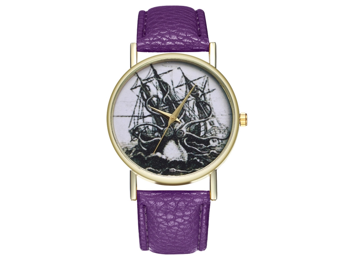 Reloj Analógico De Cuarzo Para Mujer, Estilo Retro, Correa De Poliuretano, Esfera Redonda Morada.