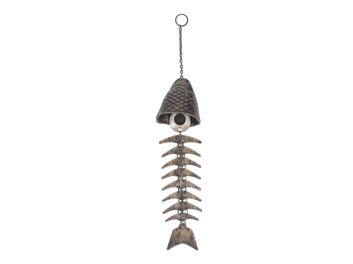 Sino de Vento Bj-Fishbone com Melodia Relaxante, Ornamento de Ferro para Pendurar, Decoração para Casa e Exterior