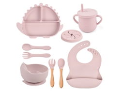 Conjunto De Louça Infantil/para Bebês Yuysan Em Silicone Em Forma De Dinossauro, 9 Peças Rosay26)