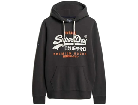 Sudadera Vintage de Hombre SUPERDRY Capucha Logo Heritage Negro (M)