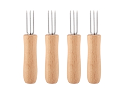 4 Piezas Tenedores De Barbacoa De Acero Inoxidable Con Mango De Madera Para Carne Fruta Y Maíz Barbacoa